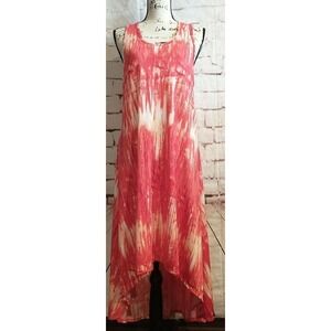 Swimsuits for All Sleeveless Cover-Up Dress Size 14/16 Large High Low Pink Red